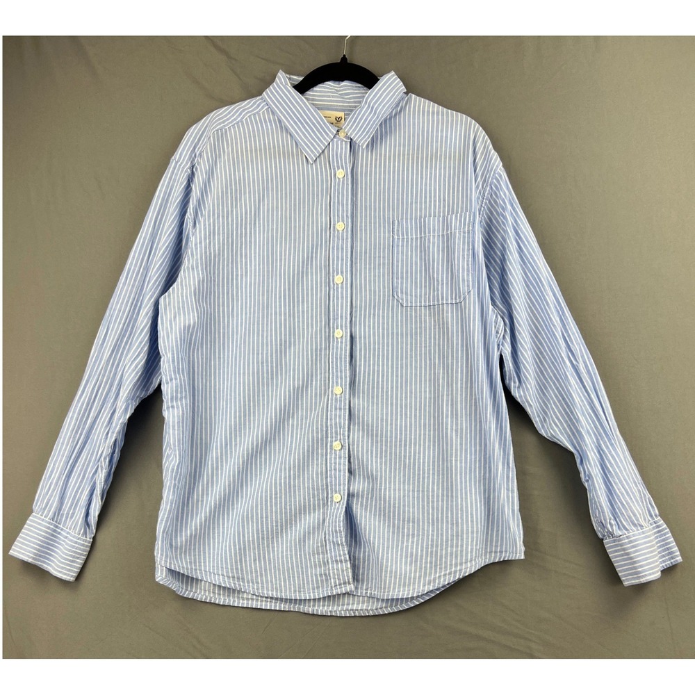American Eagle Shirt Womens XL Boyfriend Fit Blue White Stripe Button Down Good